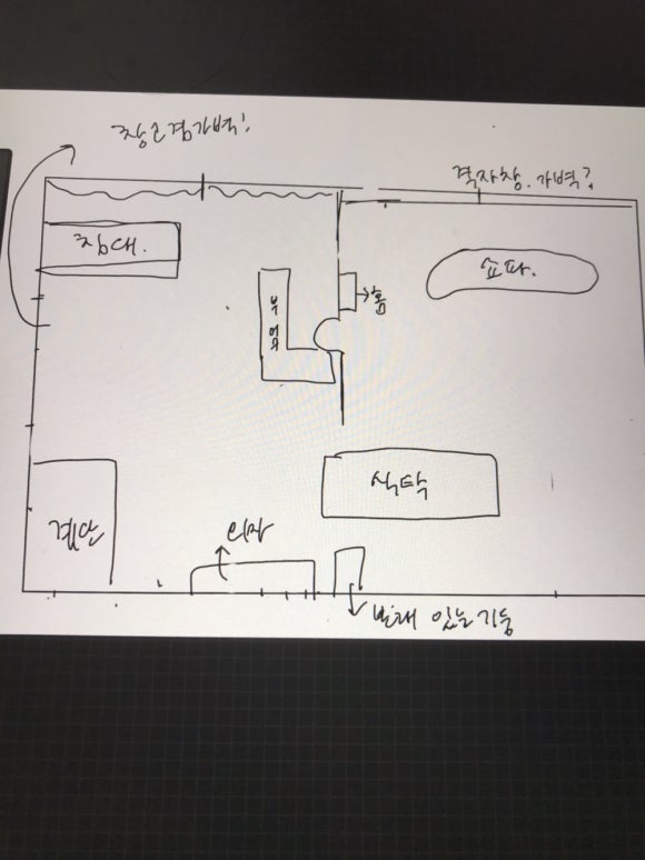 [첫 의뢰 단계에서 점주님께서 꼼꼼하게 그려서 보내주셨던 소중한 평면도]